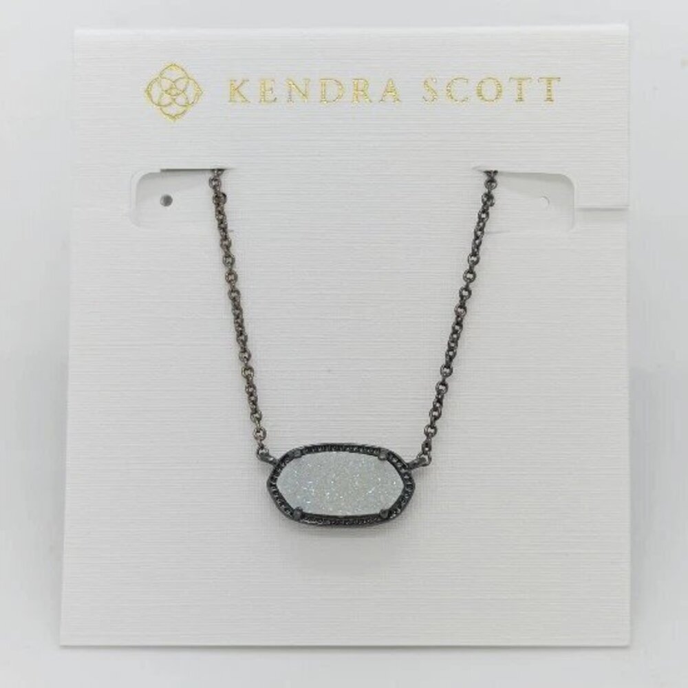 Kendra Scott Elisa Pendant Gunmetal Necklace In white Iridescent Drusy
